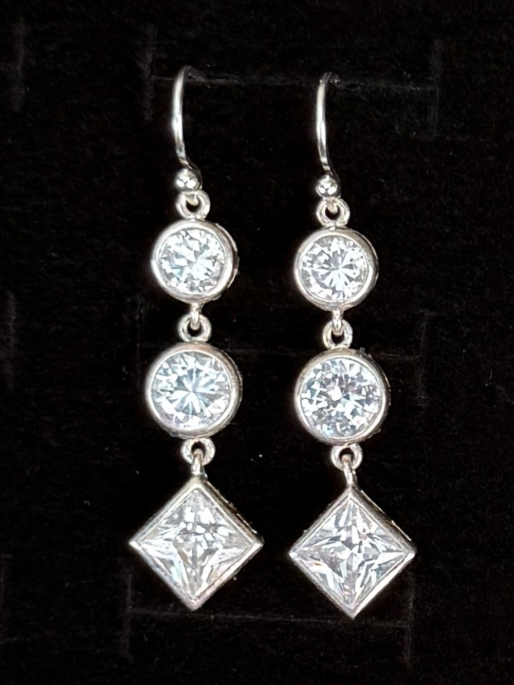 Vintage Silvertone clear bling Drop pierced Earrings